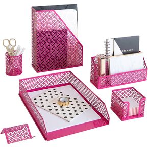 BLU MONACO Aqua - Teal 6 Piece Cute Desk Organizer Set - Desk Organizers and Accessories for Women - Cute Office Desk Accessories - Desktop Organization