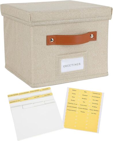 Greeting Card Organizer Box with dividers - Storage Box with lid Holds 150+ Cards - Assortment Box for Greeting Cards,Recipes, Photos, Envelopes, Keepsake - 9 x 9 x 7 Inches (Beige, 1 pcs) in Saudi Arabia