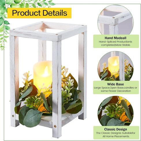 12 مجموعة 36 قطعة من فانوس الزفاف الخشبي، تتضمن 12 حامل شموع خشبية و12 شمعة LED و12 إكليل من أوراق الأوكالبتوس لتزيين طاولة الزفاف الريفية، هدية زفاف في الحظيرة الريفية in Kuwait