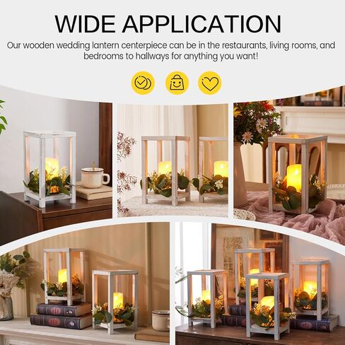12 مجموعة 36 قطعة من فانوس الزفاف الخشبي، تتضمن 12 حامل شموع خشبية و12 شمعة LED و12 إكليل من أوراق الأوكالبتوس لتزيين طاولة الزفاف الريفية، هدية زفاف في الحظيرة الريفية in Kuwait