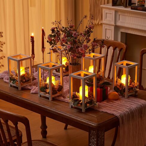 12 مجموعة 36 قطعة من فانوس الزفاف الخشبي، تتضمن 12 حامل شموع خشبية و12 شمعة LED و12 إكليل من أوراق الأوكالبتوس لتزيين طاولة الزفاف الريفية، هدية زفاف في الحظيرة الريفية in Kuwait