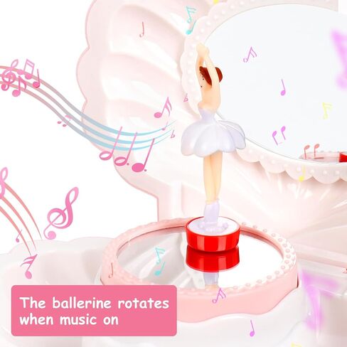 Hebaogugu Music Box with Jewellery Set, Ballerina Jewelry Box for Girls, Daughters, Nieces, Musical Jewellery Box with LED Mirror for Birthday, Christmas, Children's Day, Kids Storage Box for Gift in Saudi Arabia