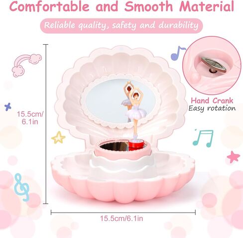Hebaogugu Music Box with Jewellery Set, Ballerina Jewelry Box for Girls, Daughters, Nieces, Musical Jewellery Box with LED Mirror for Birthday, Christmas, Children's Day, Kids Storage Box for Gift in Saudi Arabia