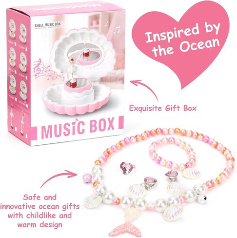 Hebaogugu Music Box with Jewellery Set, Ballerina Jewelry Box for Girls, Daughters, Nieces, Musical Jewellery Box with LED Mirror for Birthday, Christmas, Children's Day, Kids Storage Box for Gift in Saudi Arabia