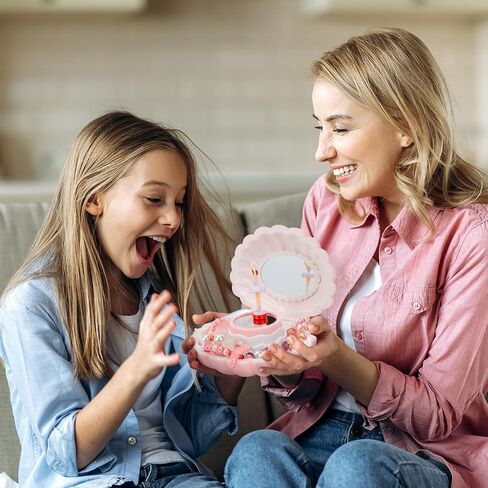 Hebaogugu Music Box with Jewellery Set, Ballerina Jewelry Box for Girls, Daughters, Nieces, Musical Jewellery Box with LED Mirror for Birthday, Christmas, Children's Day, Kids Storage Box for Gift in Saudi Arabia