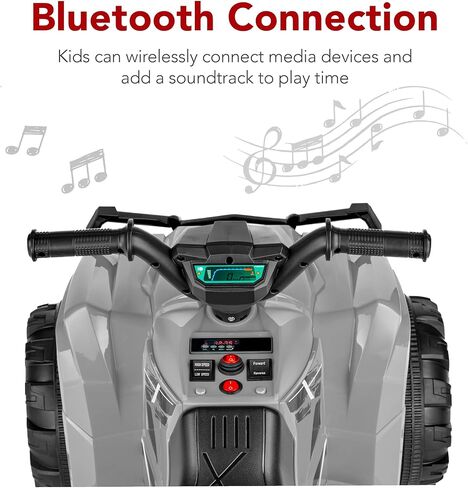 Best Choice Products 12V Kids Ride-On Electric ATV، لعبة سيارة رباعية العجلات ذات 4 عجلات مع صوت بلوتوث، أقصى سرعة 2.4 ميل في الساعة، إطارات مداس، مصابيح أمامية LED، راديو - أزرق in Kuwait