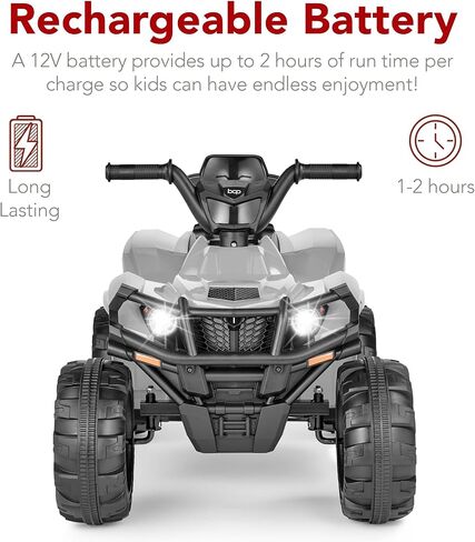Best Choice Products 12V Kids Ride-On Electric ATV، لعبة سيارة رباعية العجلات ذات 4 عجلات مع صوت بلوتوث، أقصى سرعة 2.4 ميل في الساعة، إطارات مداس، مصابيح أمامية LED، راديو - أزرق in Kuwait