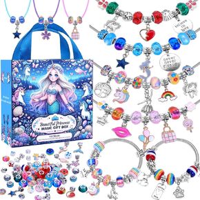VICTLOV 126 Pieces Charm Bracelet Making Kit, DIY Craft for Girls, Unicorn/Mermaid Crafts Gifts Set for Arts and Crafts for Girls Teens Ages 8-12