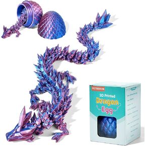 12" 3D Printed Dragon in Easter Eggs, Easter Basket Stuffers, Crystal Dragon Surprise in Eggs, Articulated Dragon, Dragon Fidget Toy, Home Office Decor Executive Desk Toy (Laser Purple)