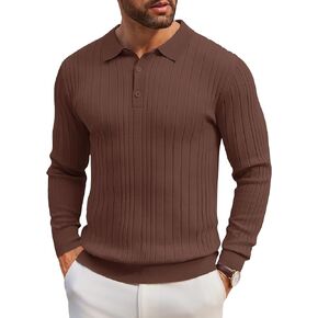 COOFANDY Men's Knit Polo Shirts Long Sleeve Casual Button Down Ribbed Polo Shirt Fashion Golf Shirts
