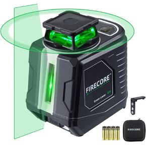 Firecore 360° Laser Level with Tripod, 100Ft Green Beam Self Leveling Cross Line Laser Level Tool for Construction, 3 Gear Brightness Adjustment Pulse Mode, 60" Compact Tripod & Carry Pouch Included