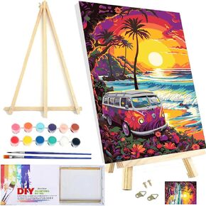 CNITUR Framed and Easel Paint by Numbers Kit for Adults, Paint by Numbers Kit for Beginner Home Table and Gift for Wall Decor 7.8x11.8inch MT2774