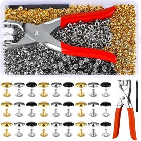 180 Sets 10mm Leather Rivets, Double Round Cap Leather Rivets, 3 Colors Caps Leather Rivets, Metal Studs with Fixing Tools for DIY Leather Craft/Clothes/Shoes/Belts Repair Decoration