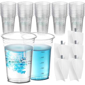 مجموعة أكواب خلط الراتنج من OFFNOVA، 50 قطعة بوزن 16oz 2 كوب خلط دقيق للطلاء و5 قطع من مجداف السيليكون، أكواب قياس قوية وسميكة يمكن التخلص منها لراتنجات الإيبوكسي وفن الراتنج والطلاء والصبغة