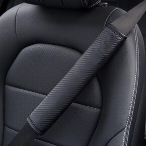 2PCS 50cm Long Carbon Fiber Leather Seat Belt Shoulder Pad, Waterproof Odorproof Washable Auto Car Seatbelt Cover for Adults, Apply to Automotive/Truck/SUV/Airplane/Backpack Strap - Black