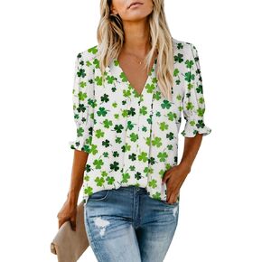 Womens Summer Ruffle Sleeve Sexy Deep V Neck Button Front Tie Blouse Tops in Kuwait
