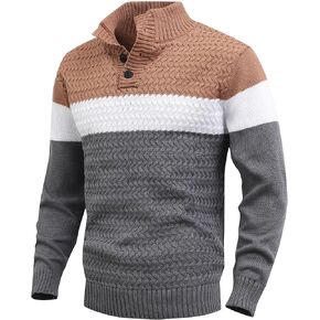 HYPESTFIT Men's Tri-Button Pullover Sweater Mock Neck Lightweight Casual Fashion Knitted Henley Sweater
