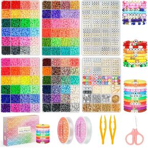 Paodey 16,000pcs Clay Beads Bracelet Making Kit 96 Colors, 900pcs Letter Beads, 100pcs Number Beads, Gold Silver Spacer Beads Kit for Jewelry Making, 6 Boxes Polymer Heishi Beads with Charms