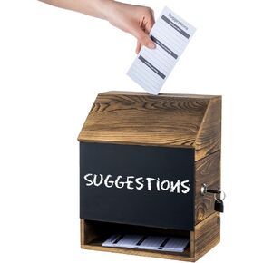MyGift Vintage Gray Wood Customer Comment Box with Lock and Chalkboard Surface, Event Fundraiser Collection Suggestion Box Voting Ballot Box Restaurant Tip Box