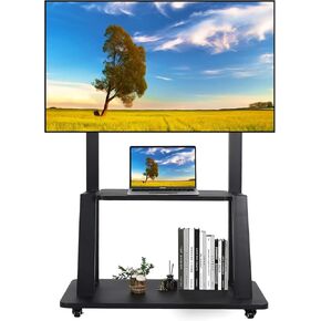 Mobile TV Cart Rolling Floor Stand for 32-70 Inch LCD LED OLED Flat Panel Screens Smartboard Movable Holds up to 100lbs with Shelf Locking Wheel Height Ajustable Heavy-Duty