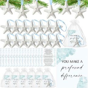 18 Set Christmas Starfish Ornament Gifts Resin Hanging Starfish with Cards White Bags Beach Themed Christmas Tree Decoration Coastal Appreciation Gifts for Coworker Employee Teacher