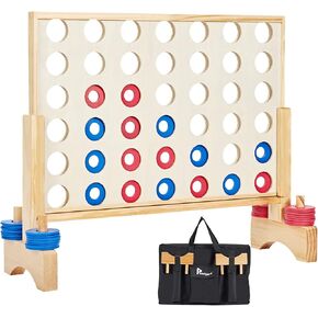Pointyard Giant Wooden 4 in a Row Toy, Outdoor Game for Family Fun, Yard Game for Adults and Kids, Toys with 42 Pcs Chips & Durable Carrying Bag, Halloween Party Game Gifts for Kids and Adults