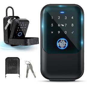 Smart Key Lock Box, Bluetooth Fingerprint Lock Box with APP Control, Fingerprint Recognize & Multiple Code Types, Security Key Lock Box for Outside, Owner, Realtor, Airbnb (New Version)