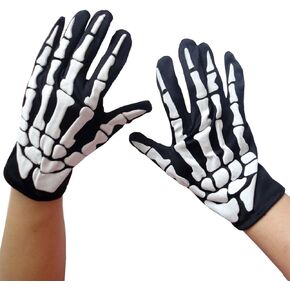 Skeleton Full Finger Gloves,Skull Bone Gloves Halloween Costume for Men Women Kids(Age:Over 3 Years Old)