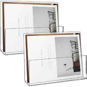2 Pack Clear Acrylic File Holder Wall Mount Self Adhesive, Legal Size Hanging Paper Organizer, Wall Pocket File Holder Storage for Letter Folder Brochure Magazine Bookshelf Literature Display