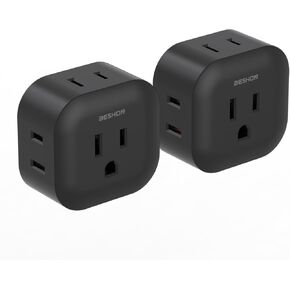 Multi Plug Outlet Extender 2 Pack, Wall Outlet Splitter with 5 Wall Outlets, Small Multiple Plug Extender, Cruise Essentials, Plug Adapter No Surge Protector for Cruise Ship Home Office Dorm Room