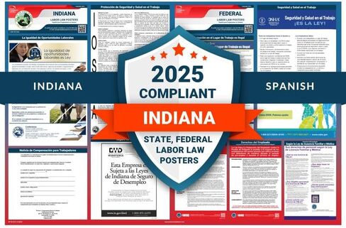 ملصقات قانون العمل 2024 - ملصق قانون العمل في ولاية إنديانا، اتحادي، متوافق مع إدارة السلامة والصحة المهنية، دقيق ومحدث، يتضمن تحديثات يونيو، ملصق قانون العمل المصفح 2024 إنديانا، 91.44 سم عرضًا × 60.96 سم ارتفاعًا (الإنجليزية) in Kuwait