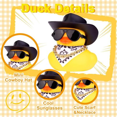 Duck Car Ornament for Dashboard with Mini Cowboy Hat, Scarf Necklace, and Sunglasses (Pink) in Kuwait