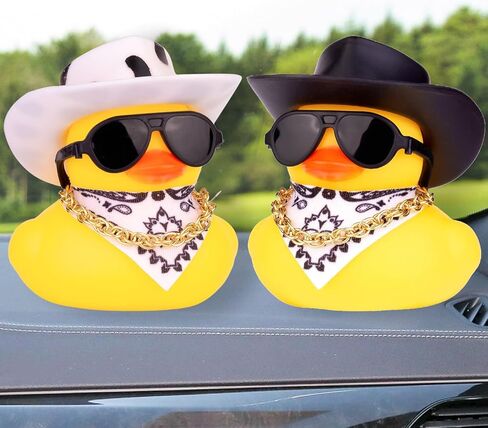 Duck Car Ornament for Dashboard with Mini Cowboy Hat, Scarf Necklace, and Sunglasses (Pink) in Kuwait