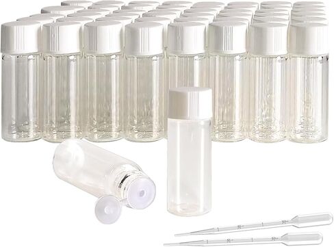 AGENIZ 50PCS 3ml Clear Glass Vials,Small Liquid Sample Bottle with Screw Caps and Plastic Stoppers,for Travel Mini Essential Oil Bottle, Sample Perfume Bottles in Saudi Arabia
