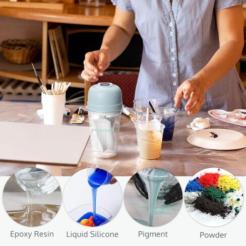 OFFNOVA Resin Mixing Cups Set, 50pcs 16oz 2 Scales Accurate Paint Mixing Cup and 5pcs Silicone Paddle, Sturdy & Thick Disposable Measuring Cups for Epoxy Resin, Resin Art, Paint, Pigment in Kuwait