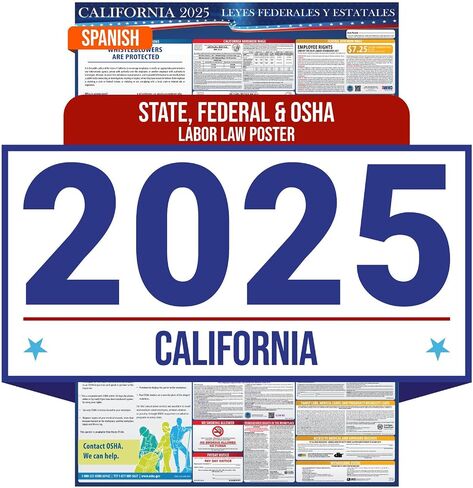 ملصق قوانين العمل الفيدرالية وولاية كاليفورنيا لعام 2024 - النسخة الإنجليزية - متوافق مع OSHA في مكان العمل - نشر الامتثال الكل في واحد مقاس 24 بوصة × 36 بوصة (الإنجليزية) in Kuwait