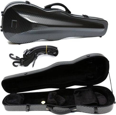 Carbon Fiber Violin Case 4/4 Full Size Strong light Hard Shell Violin Case with Back Strap & 2 Bow holder Violin Box ca. 2kg (Black) in Kuwait