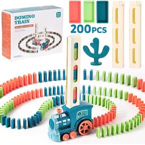BAIWER 200 PCS Domino Train Toy Set, Automatic Dominoes Train Toy Set for Kids Boys, Electric Domino Machine Train Toy Set with Sound, Christmas Birthday Gifts Family Train Games Dominos Dominoes Kids