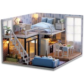 TuKIIE DIY Miniature Dollhouse Kit with Furniture, 1:24 Scale Creative Room Mini Wooden Doll House Accessories Plus Dust Proof & Music Movement for Kids Teens Adults(Comfortable Life)