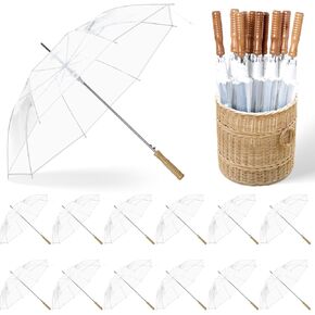 12 Pcs Wedding Umbrellas Bulk, 41 Inch Wedding Stick Umbrellas with Wooden Handle Windproof Rain Umbrella for Wedding