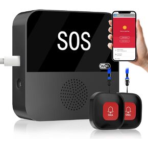 أنظمة تنبيه الحياة اللاسلكية الذكية بتقنية WiFi لكبار السن - تنبيه لمقدمي الرعاية عبر الهاتف الخليوي بمكالمات واحدة مع شاشة عرض أرقام LED، وزر اتصال الطوارئ 1SOS لكبار السن في المنزل وزر ساعة واحد