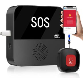 أنظمة تنبيه الحياة اللاسلكية الذكية بتقنية WiFi لكبار السن - تنبيه لمقدمي الرعاية عبر الهاتف الخليوي بمكالمات واحدة مع شاشة عرض أرقام LED، وزر اتصال الطوارئ 1SOS لكبار السن في المنزل وزر ساعة واحد
