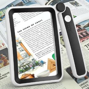 Magnifying Glass with Light, Rechargeable 5X Large Page Magnifier for Reading, Folding Handheld Dimmable, LED Lighted Rectangle Magnifier for Reading Book Small Print for Seniors Low Vision