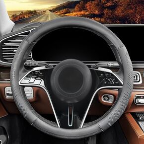 Custom-Fit for Dodge Steering Wheel Cover, Genuine Leather Steering Wheel Cover, Non-Slip, Breathable, for Dodge Accessories (Black (Black line), for Dodge)