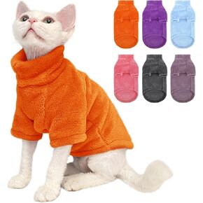 SUNFURA Turtleneck Sweater Coat for Cat, Sphynx Cat Clothes Cat Pajamas for Cats Only, Kitten Fleece Pullover Sweaters with Sleeves, Pet Warm Jumpsuit Cat Sweatshirt for Cold Weather, Blue S