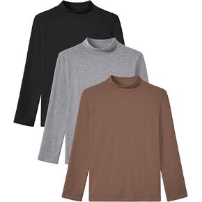 Auranso 3 Pack Boys Girls Turtleneck Kids Long Sleeve Shirts Solid Warm Unisex Turtle Neck Top