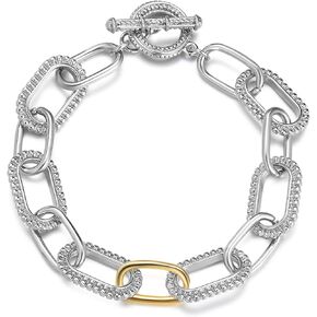 Chain Link Bracelet for Women, Silver and Gold Designer Inspire 2 Tone Cable Bracelets