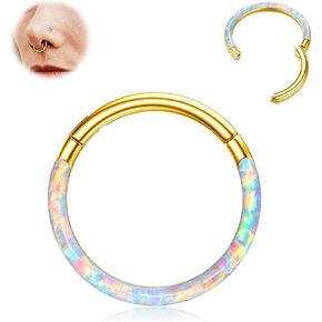 حلقات أنف أوبال مفصلية من BodyBonita - 16G/18G/20G 316L حلقات أنف مفصلية من الفولاذ الجراحي للنساء حلقات حاجز محارة ثقب المجوهرات أقراط غضروف هيليكس دايث أرجواني/وردي/أزرق/أبيض أوبال 10 مم/8 مم فضي/ذهبي