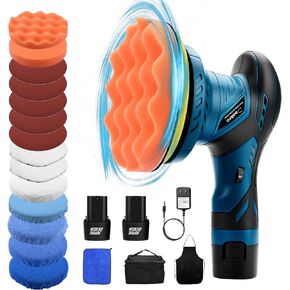 21V Cordless Buffer Polisher,6 inch Car Polisher with 2PCS 21V 2000mAh Lithium Battery,6 Variable Speed 2500-5500 RPM,Orbital Polisher for Car Boat Detailing, Polishing,Scratch Removing