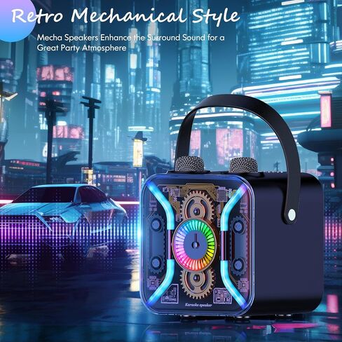MVKCN Karaoke Machine with Two Wireless Microphones for Adults Kids, Portable Bluetooth Speaker with Bass, Rechargeable PA System LED Lights, Supports TF Card/USB, AUX in, for Party, Black in Saudi Arabia